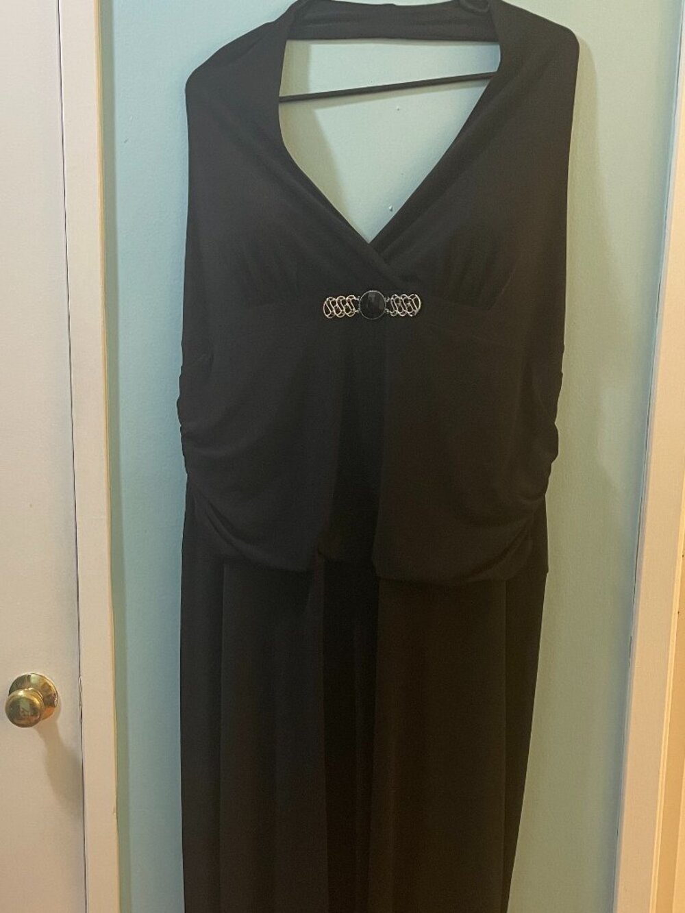 Black Halter Maxi Dress With Embellishment, Size 20W
